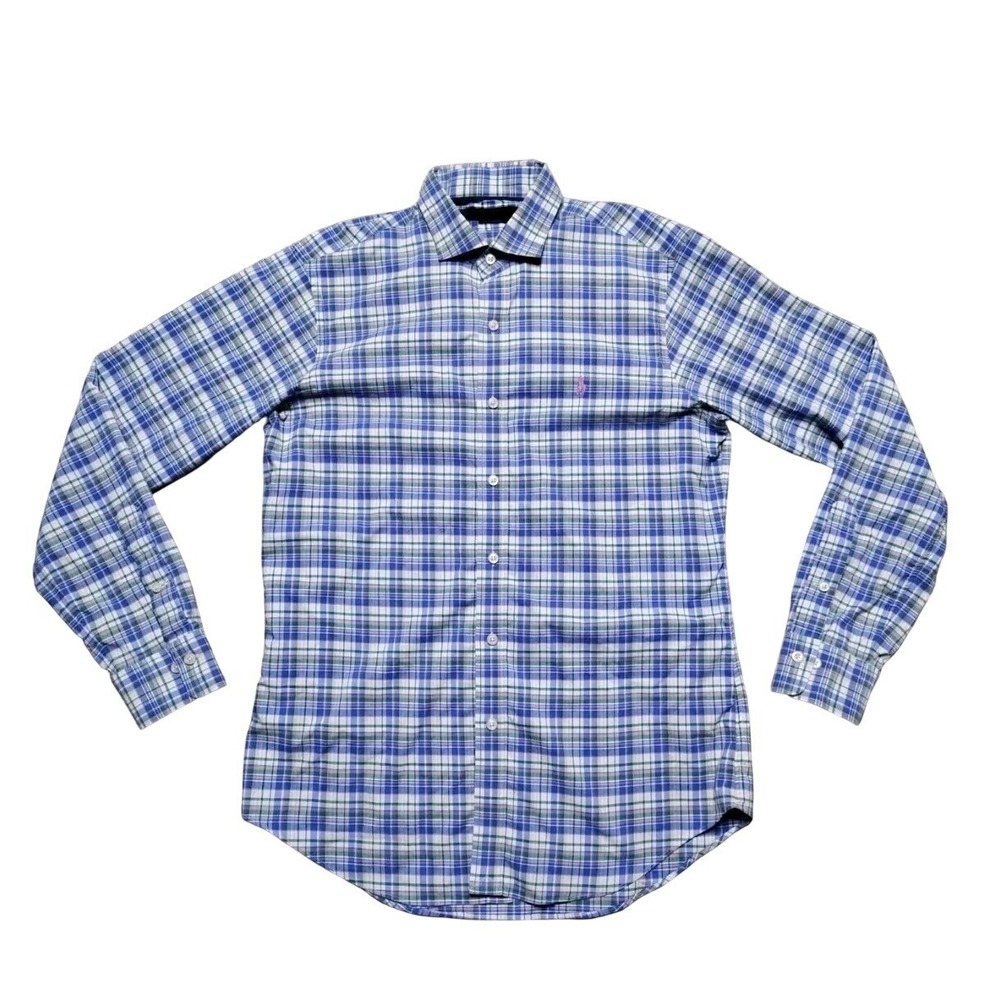 Polo Ralph Lauren Shirt Mens Medium Blue Plaid Classic Fit Performance